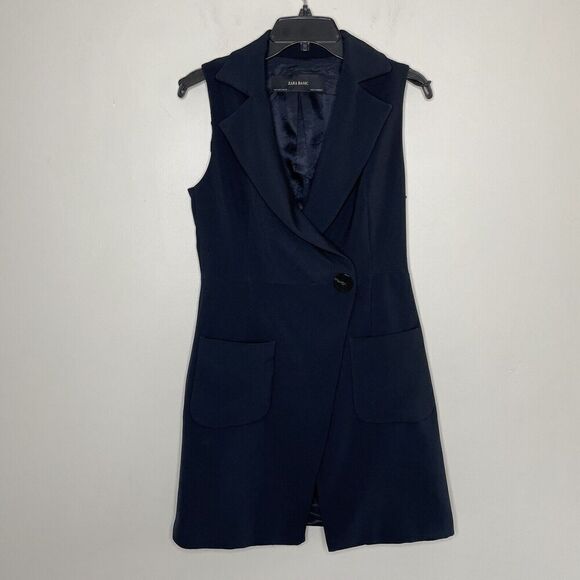 ZARA Dress Womens Small Sleeveless Partial Wrap A-Line Patch Pockets Button - Picture 1 of 8